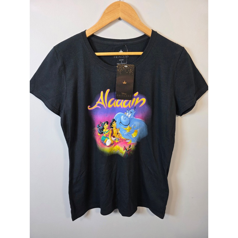 Disney Princess Aladdin Graphic Tee Black Short Sleeve Cotton Shirt Large NWT
